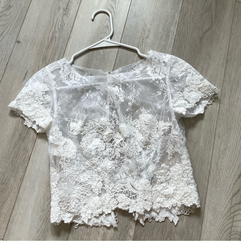 Maggie Sottero Top floral lace sheer button womens White (size 0) bridal wedding - Picture 4 of 6